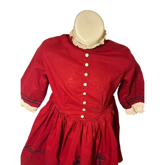 Vintage 50’s/60’s Girls Red Moppets Tea Party Dress, Colonial Style Dress, 3/4T - Picture 4 of 12